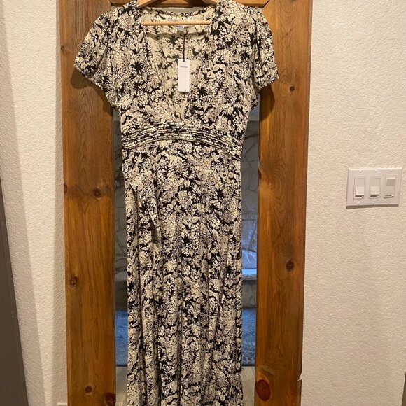 Pampelone Dress Valentina Black White Floral Printed High Slit Maxi - Picture 3 of 7